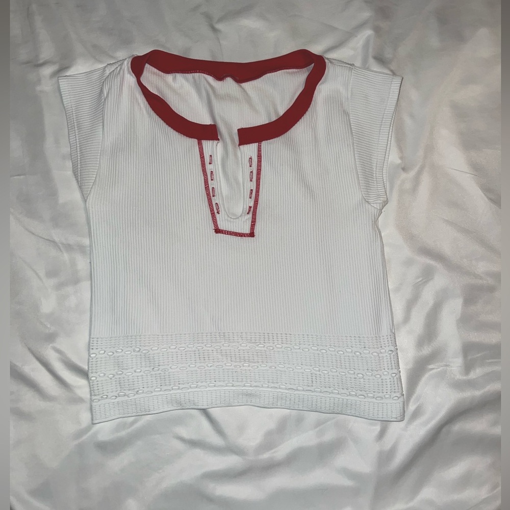 Under White/Red Ribbed Top